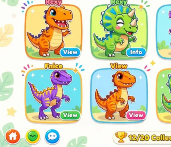 Dínógyűjtemény és park jelenetek a Crazy Dino Park játékból