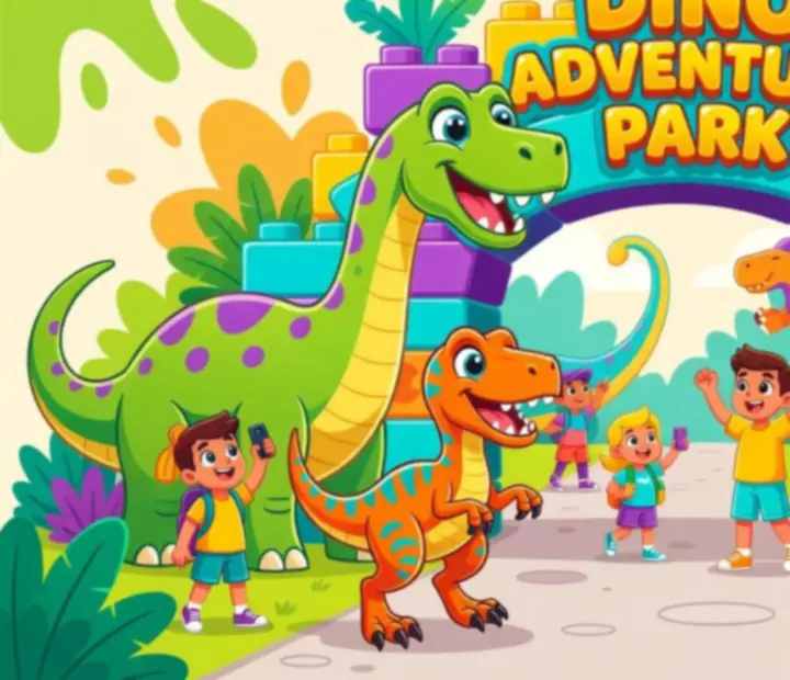 Vidám dinoszauruszpark színes dínókkal és látogatókkal a Crazy Dino Park világából